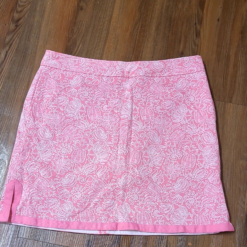Vineyard Vines‎ Pink and White Mini Pencil Skirt with Slit used good condition